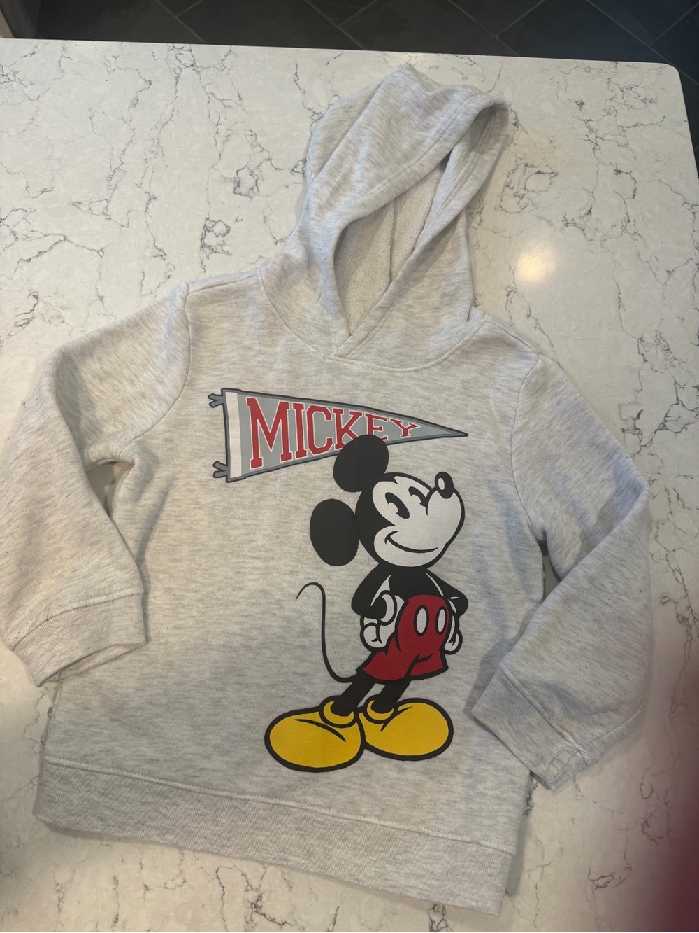 Old Navy Light Gray Mickey Mouse Hoodie with Red & Yellow Accents